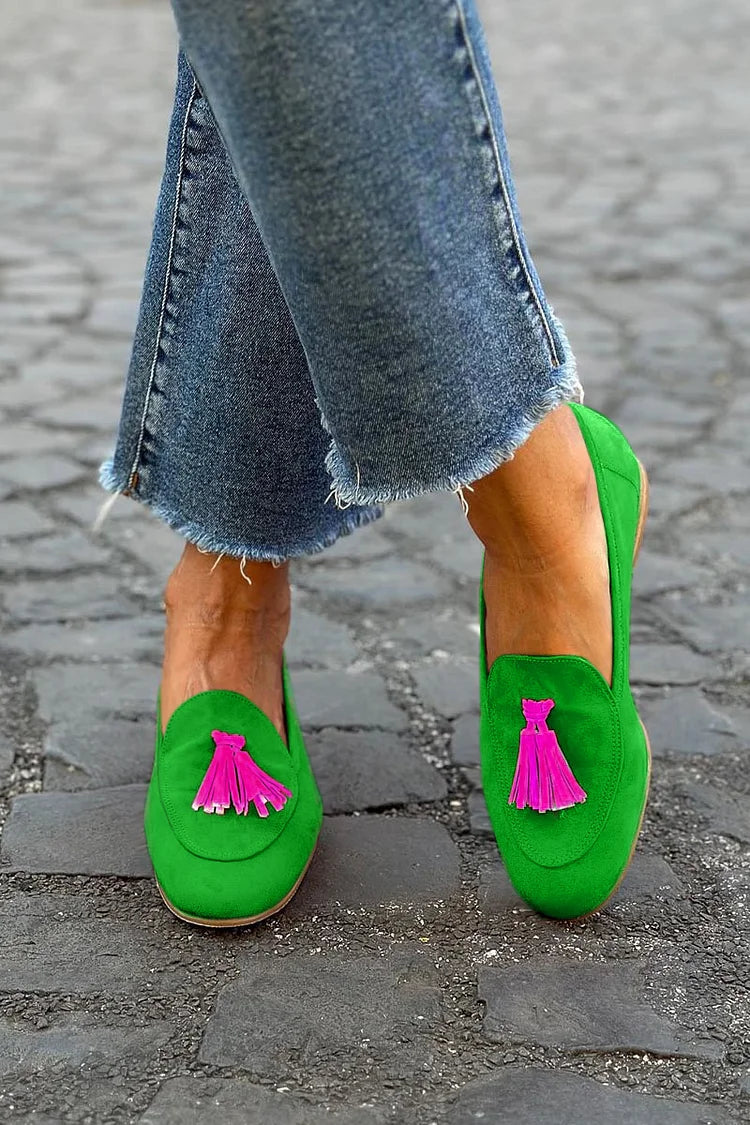 Aprile | Mocassino Verde con Nappa Fucsia