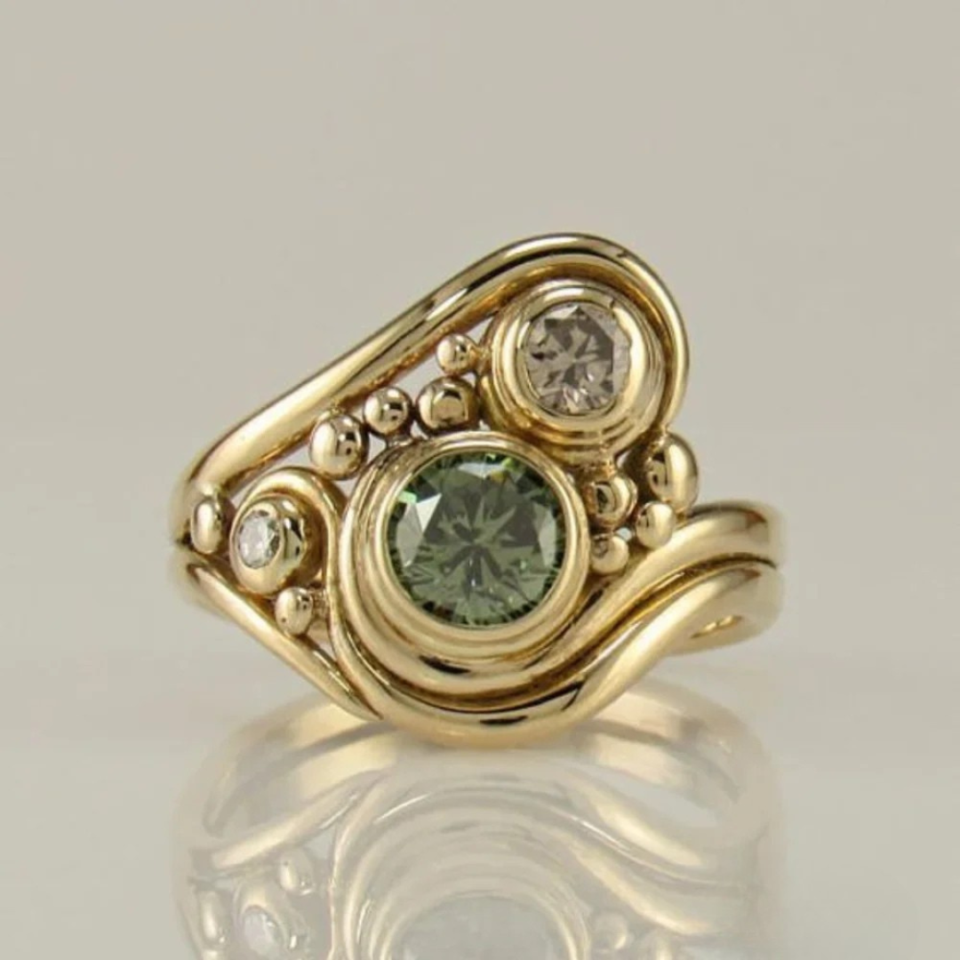 Anello in Zirconia Verde Oro