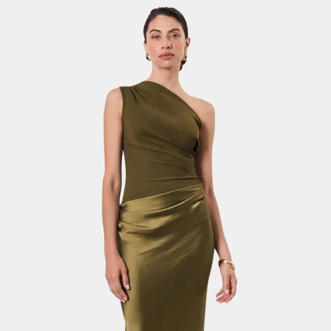 Aleida | Abito Maxi in Satin a Spalla Unica