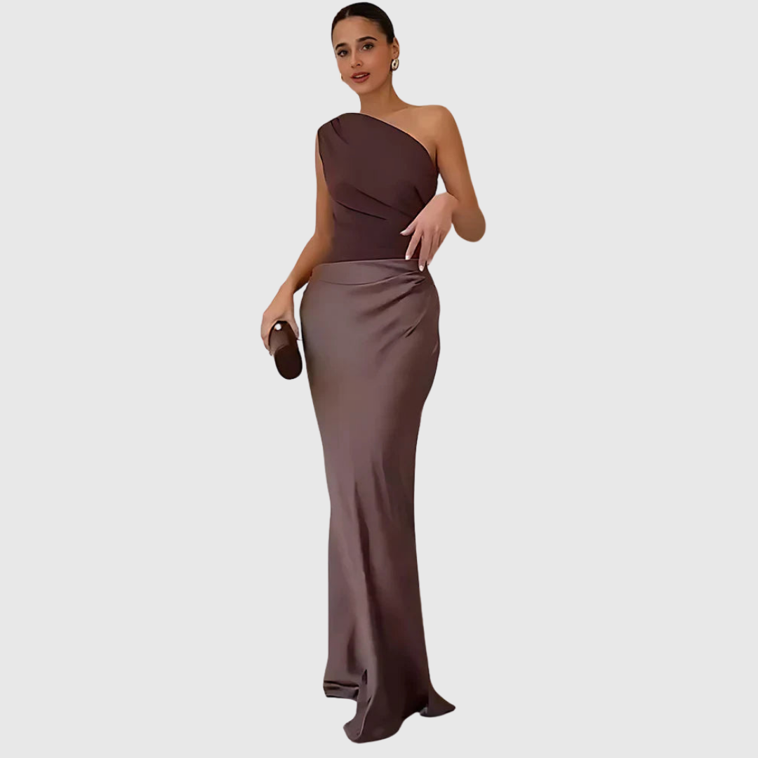 Aleida | Abito Maxi in Satin a Spalla Unica