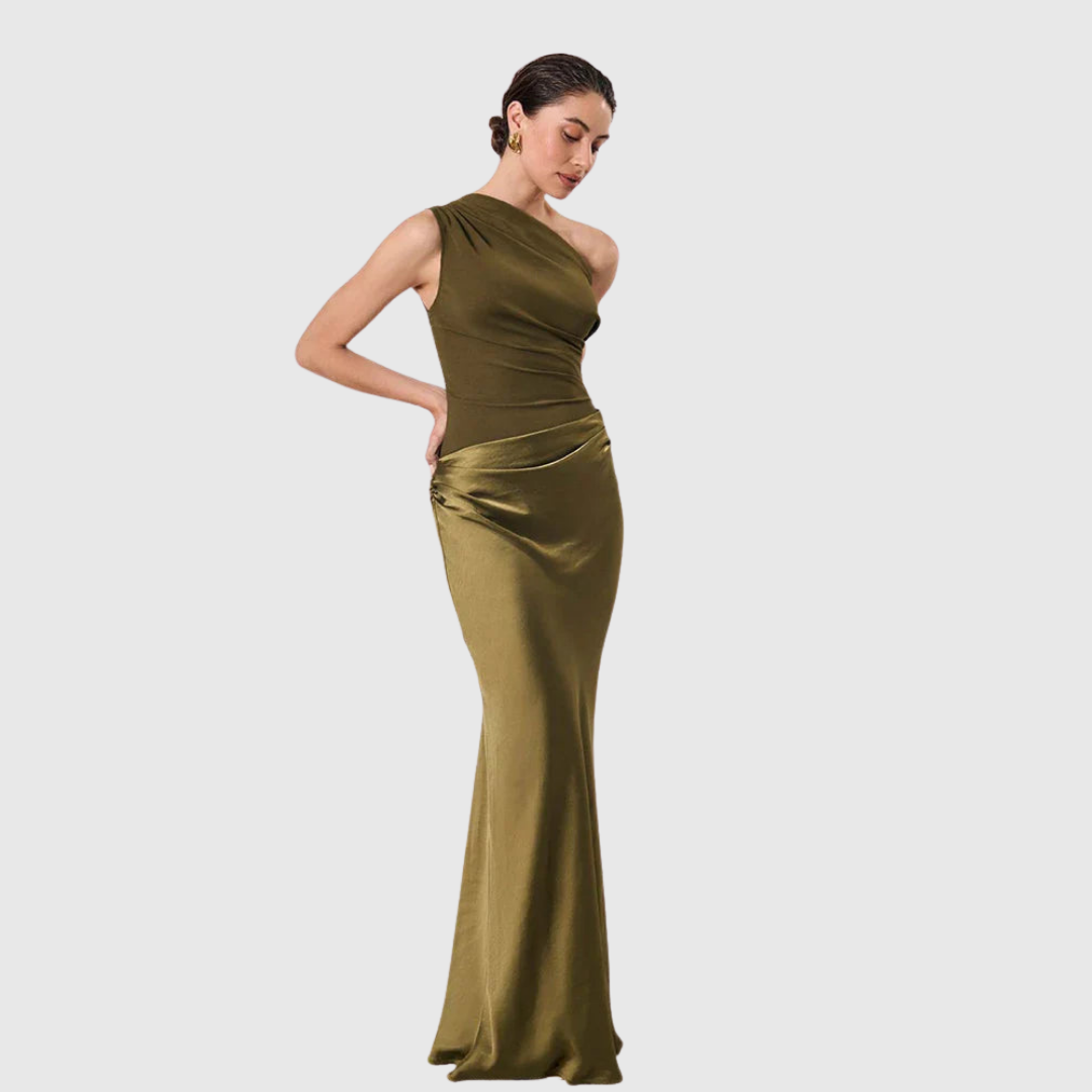 Aleida | Abito Maxi in Satin a Spalla Unica