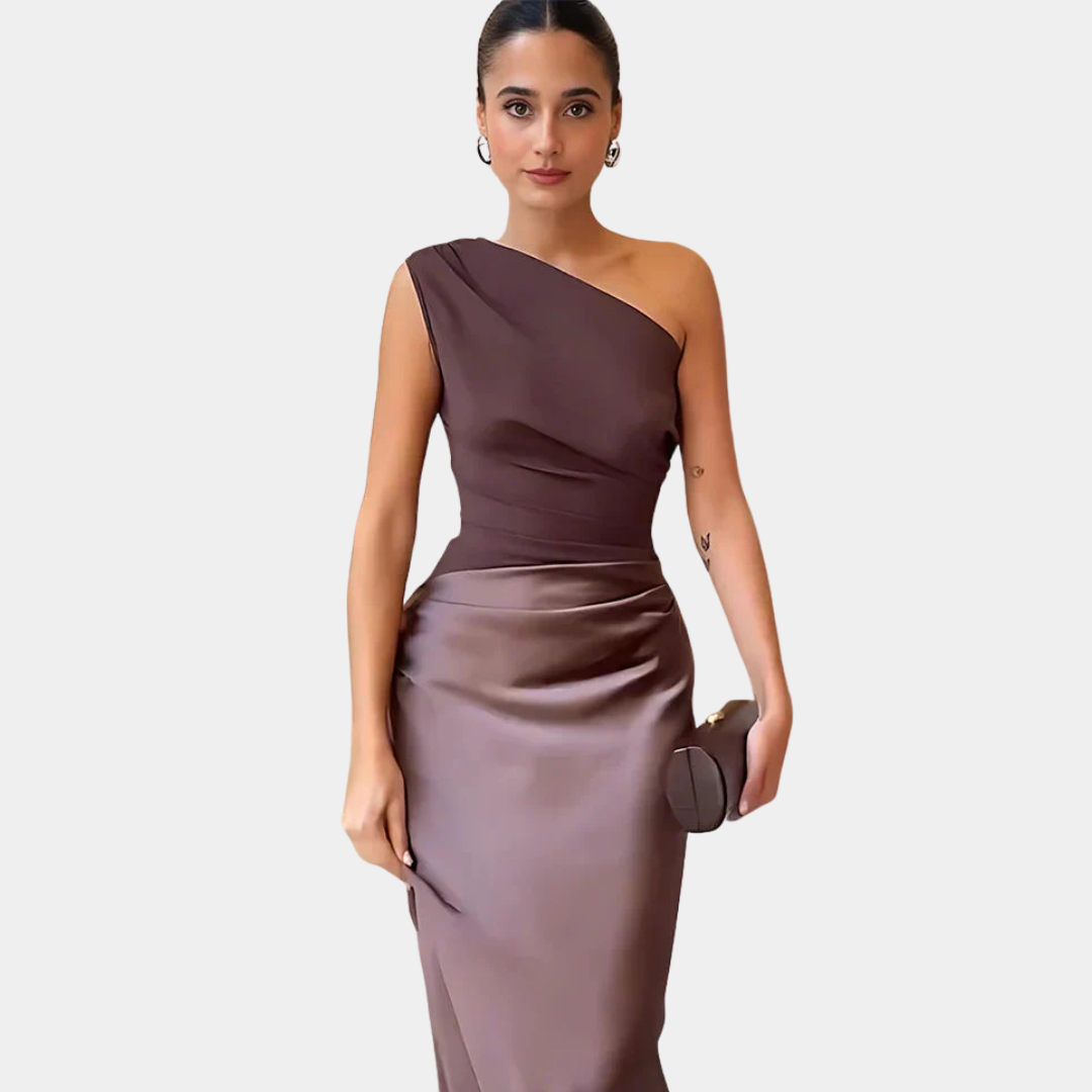Aleida | Abito Maxi in Satin a Spalla Unica