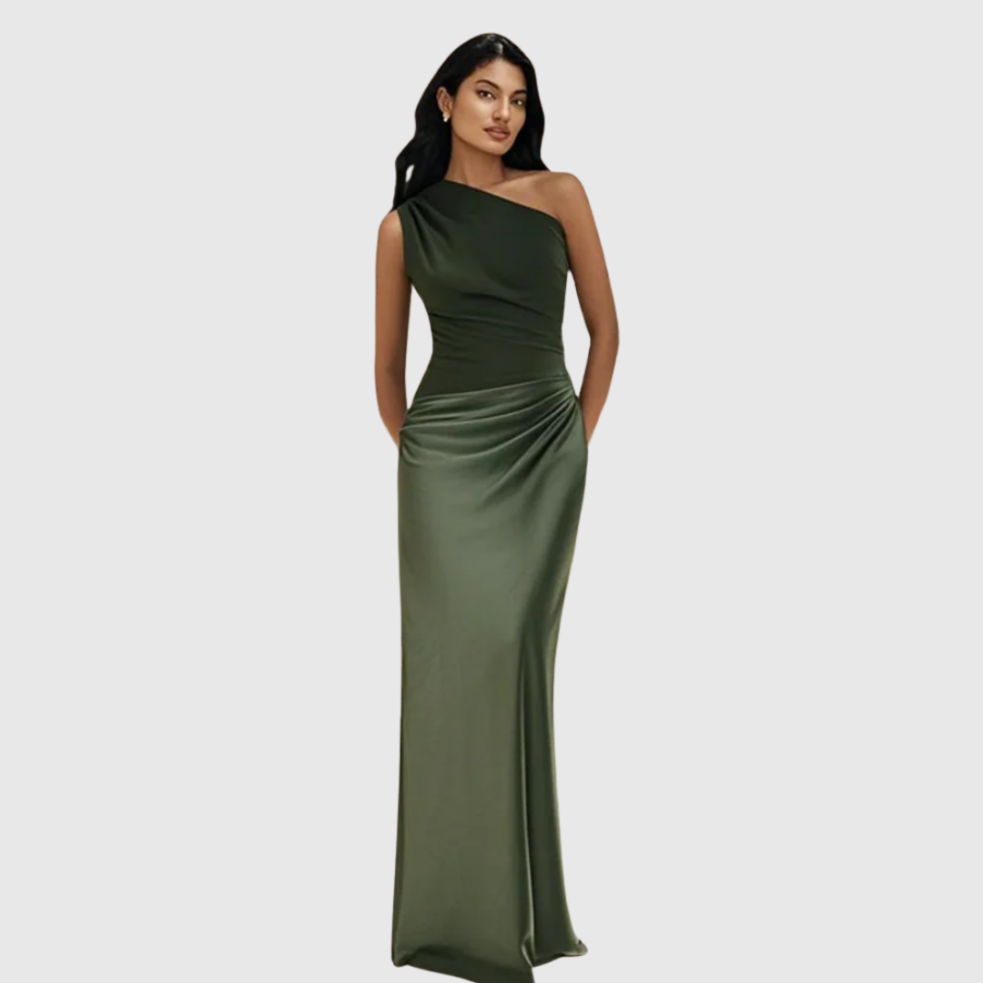 Aleida | Abito Maxi in Satin a Spalla Unica