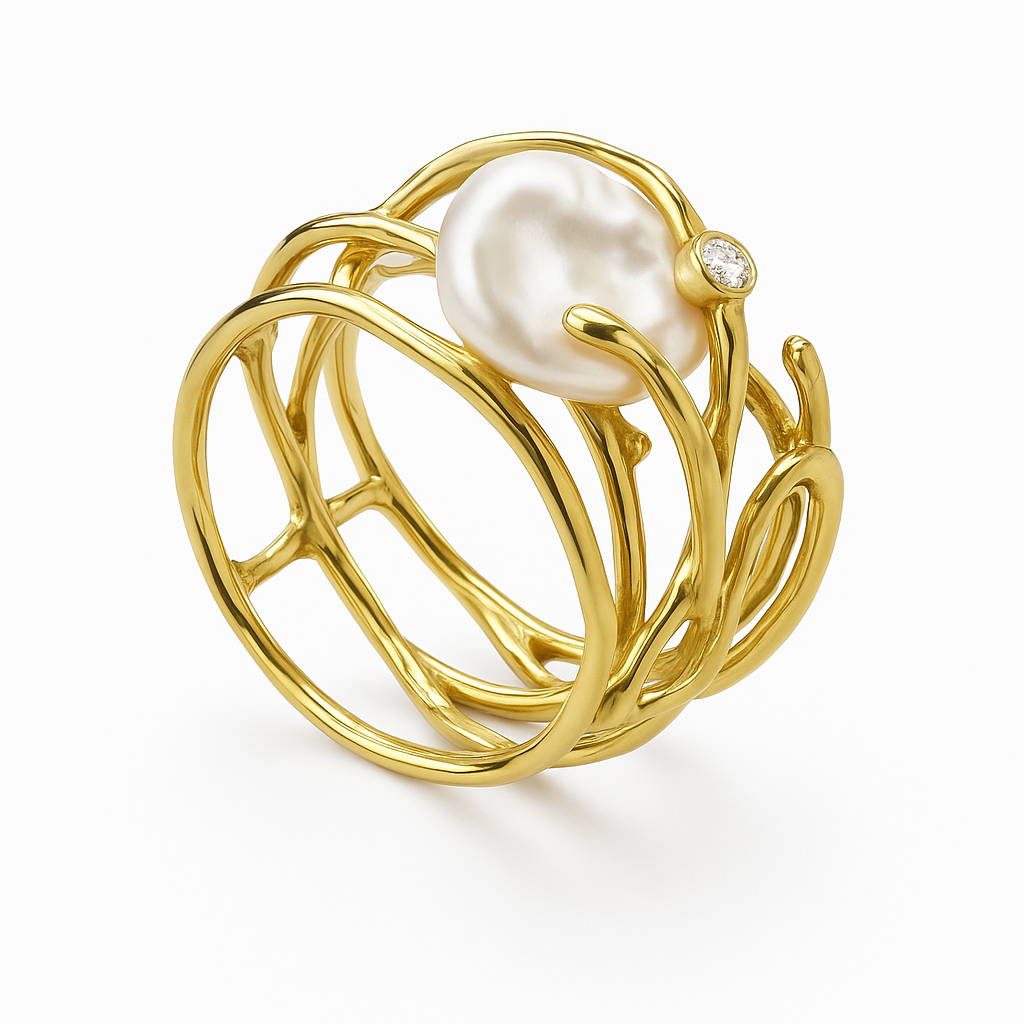 Anello Retro Pearl Gold